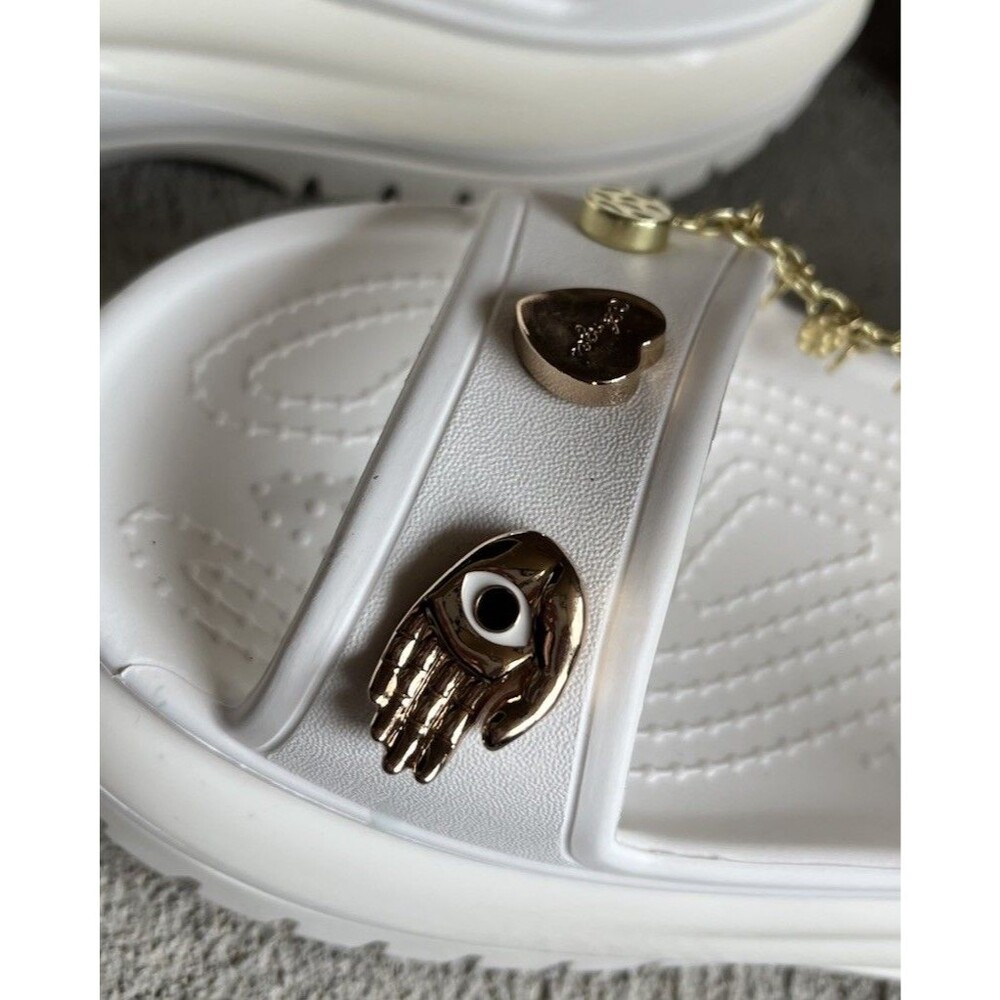 Crocs Mega Crush Women's 9 Men's 7 Platform Sandals - White w/ Jibbitz Charms - Picture 13 of 16